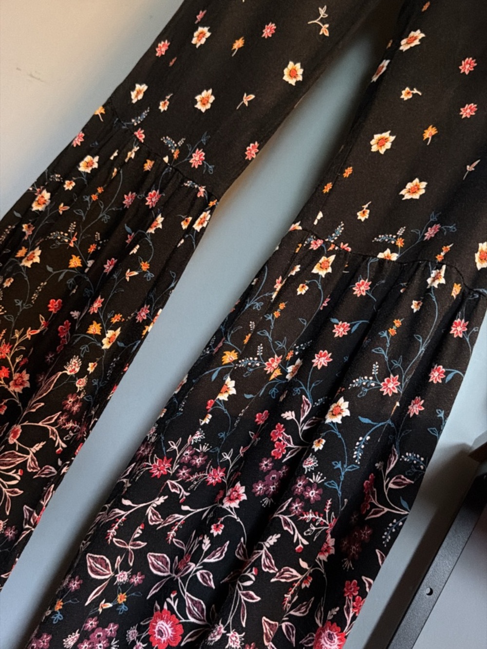 Floral Bell Bottom Pants – Boho Romantic Rayon Trousers | Small